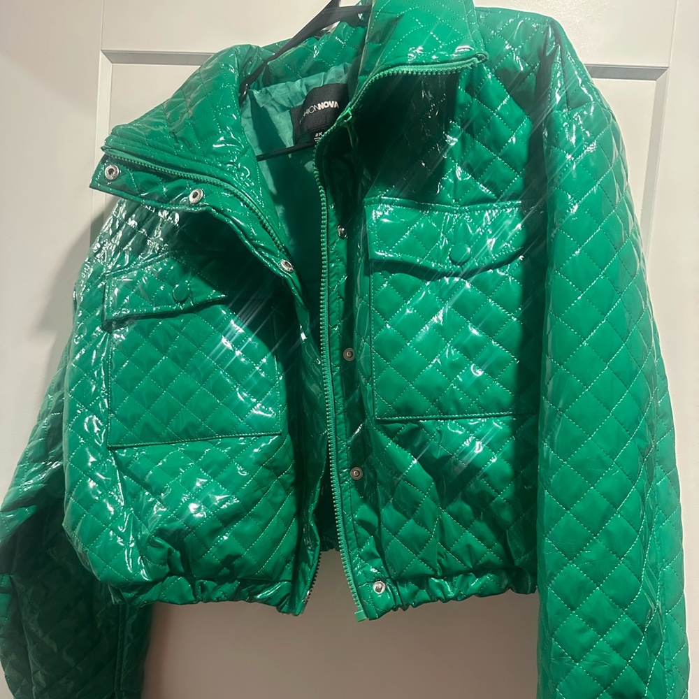 Green Quilted Crop Jacket